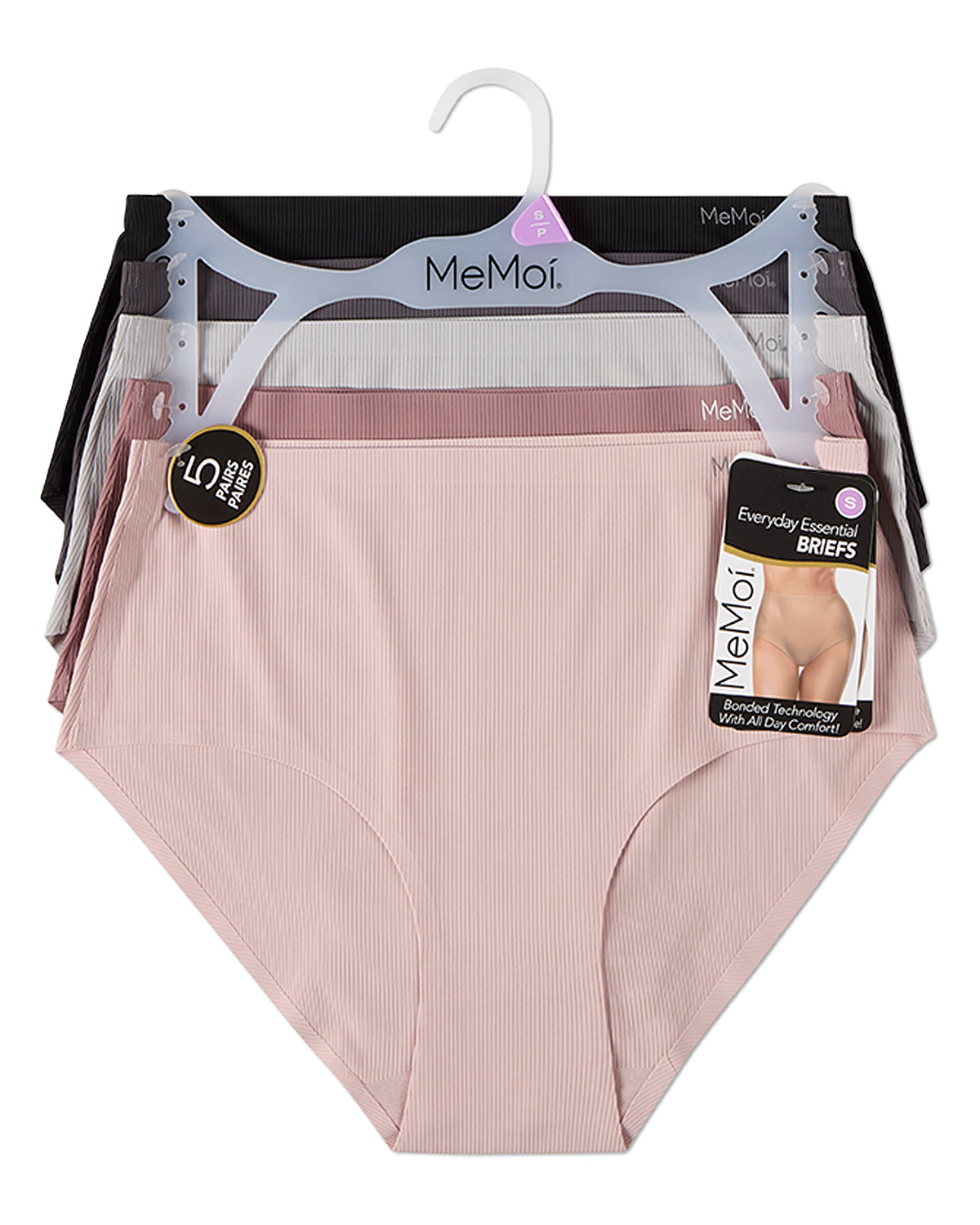 5 Pair Women's Bonded Pin-Ribbed Stitch-Free Tag-Free Briefs