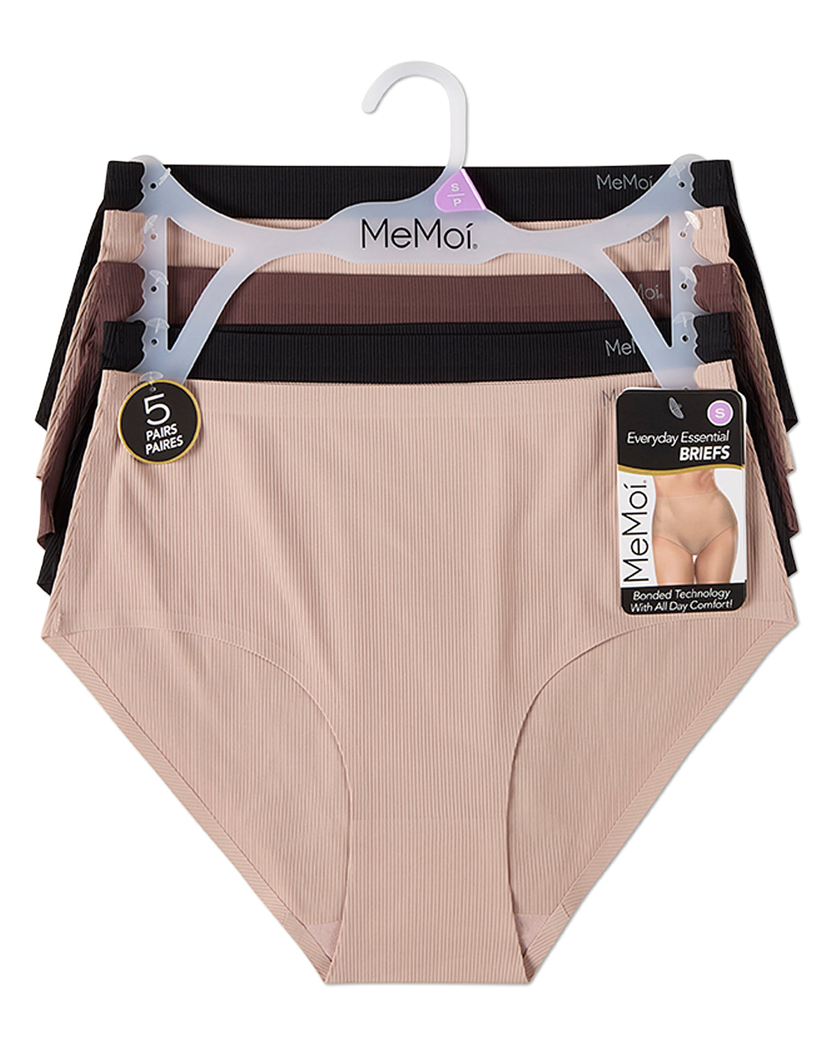 5 Pair Women's Bonded Pin-Ribbed Stitch-Free Tag-Free Briefs