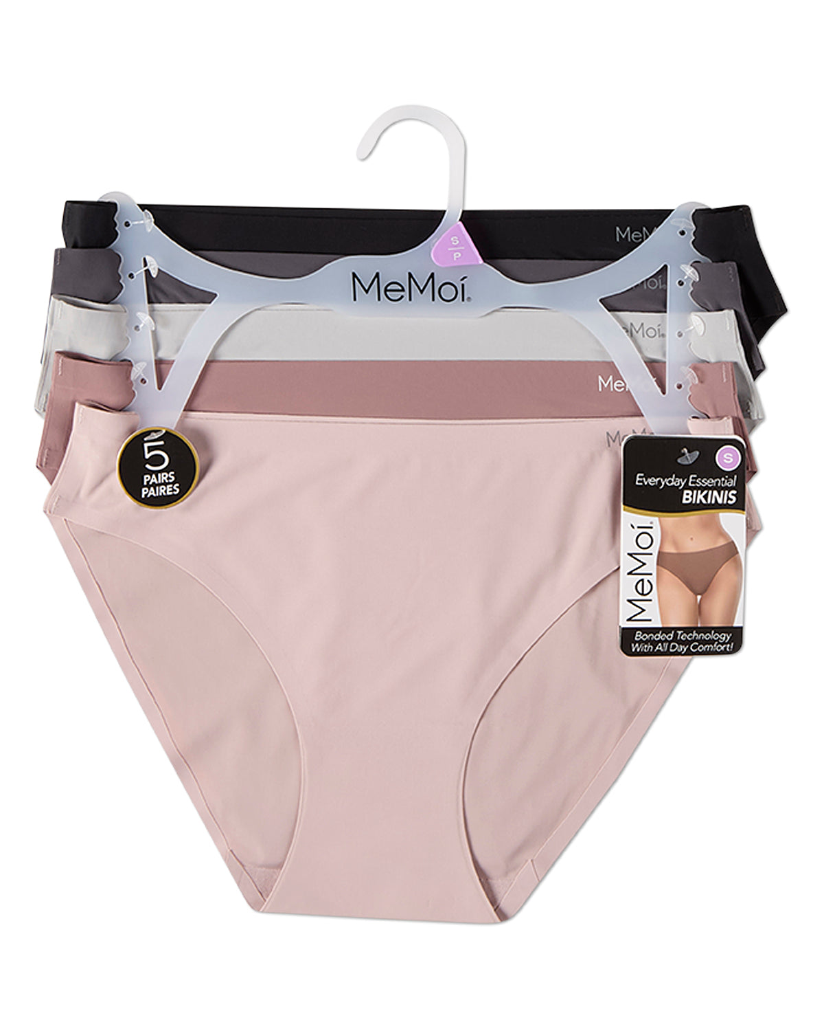 5 Pair Women's Bonded Stitch-Free Tag-Free Solid-Color Bikini Panties