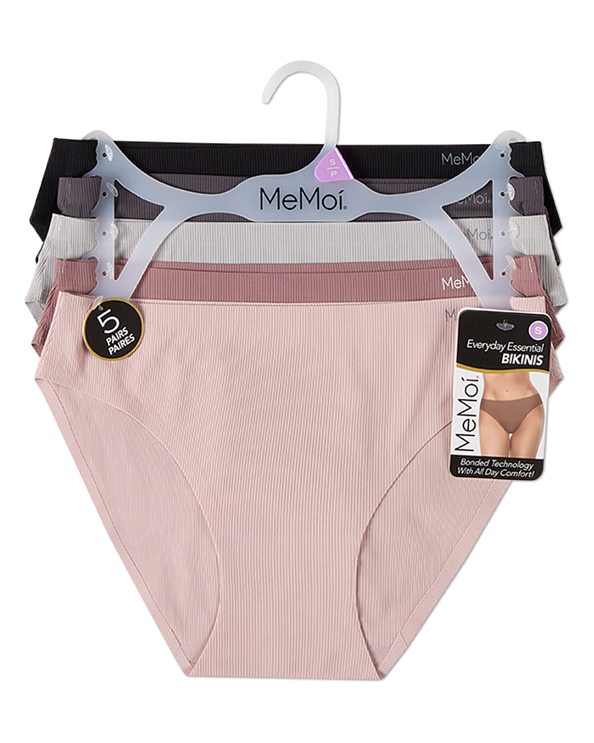 5 Pair Women's Bonded Pin-Rib Stitch-Free Tag-Free Bikini Panties