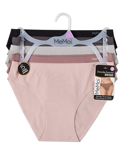 5 Pair Women's Bonded Pin-Rib Stitch-Free Tag-Free Bikini Panties