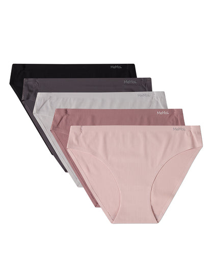 5 Pair Women's Bonded Pin-Rib Stitch-Free Tag-Free Bikini Panties