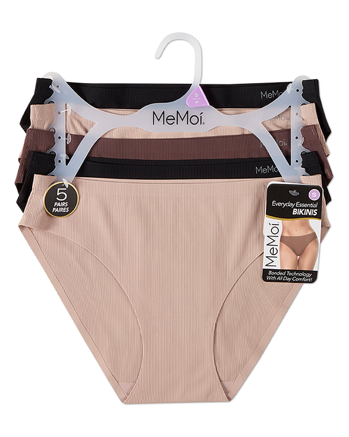 5 Pair Women's Bonded Pin-Rib Stitch-Free Tag-Free Bikini Panties