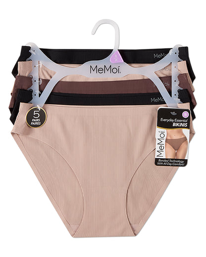 5 Pair Women's Bonded Pin-Rib Stitch-Free Tag-Free Bikini Panties