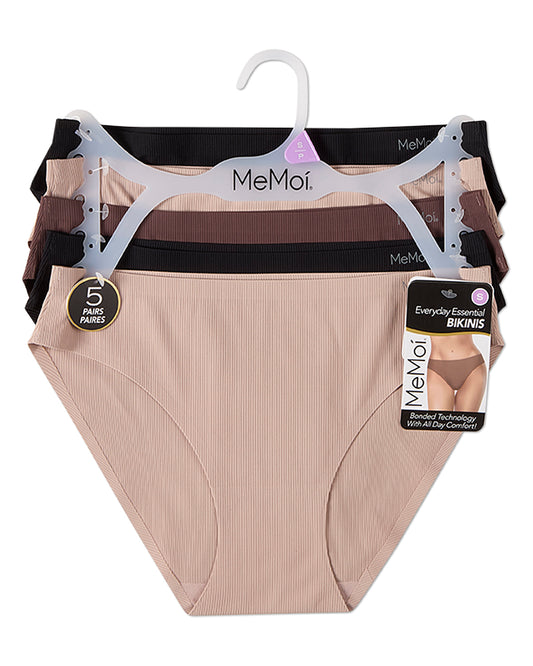 5 Pair Women's Bonded Pin-Rib Stitch-Free Tag-Free Bikini Panties