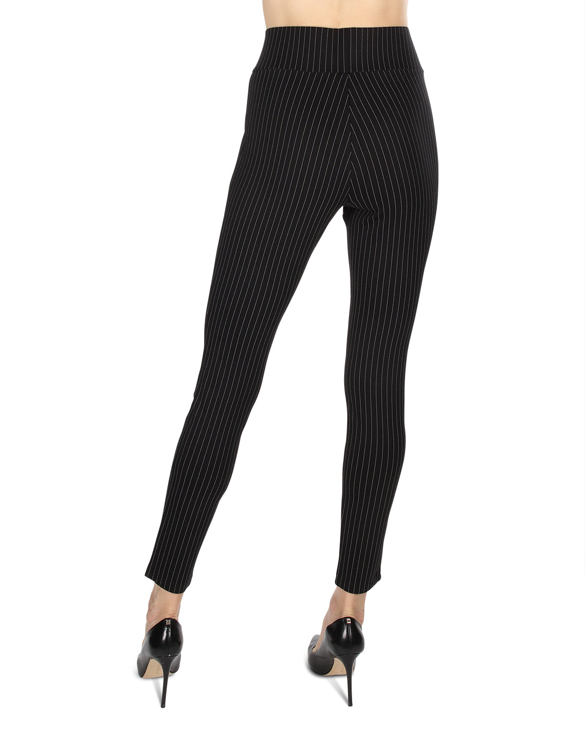 Women's Pinstripe High-Waist Straight Leg Shaping Leggings : Color: Black