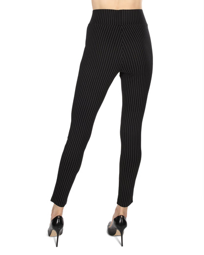 Women's Pinstripe High-Waist Straight Leg Shaping Leggings : Color: Black