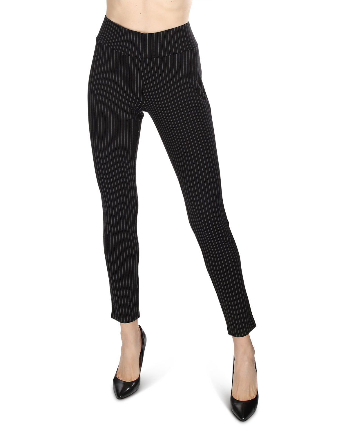 Women's Pinstripe High-Waist Straight Leg Shaping Leggings : Color: Black