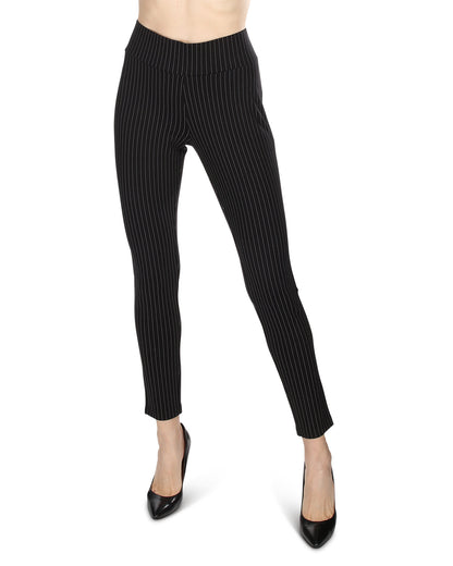 Women's Pinstripe High-Waist Straight Leg Shaping Leggings : Color: Black