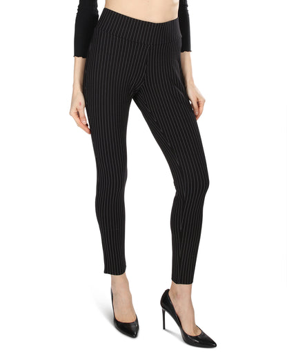 Women's Pinstripe High-Waist Straight Leg Shaping Leggings : Color: Black