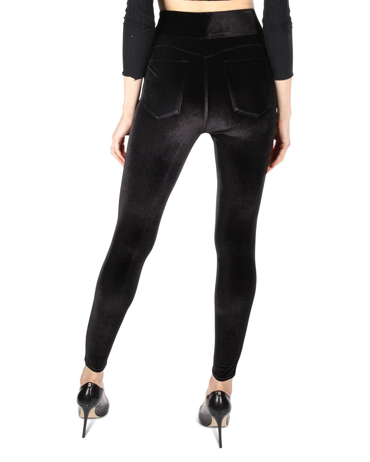 Women's Velvet High-Waist Shaping Leggings : Color: Black