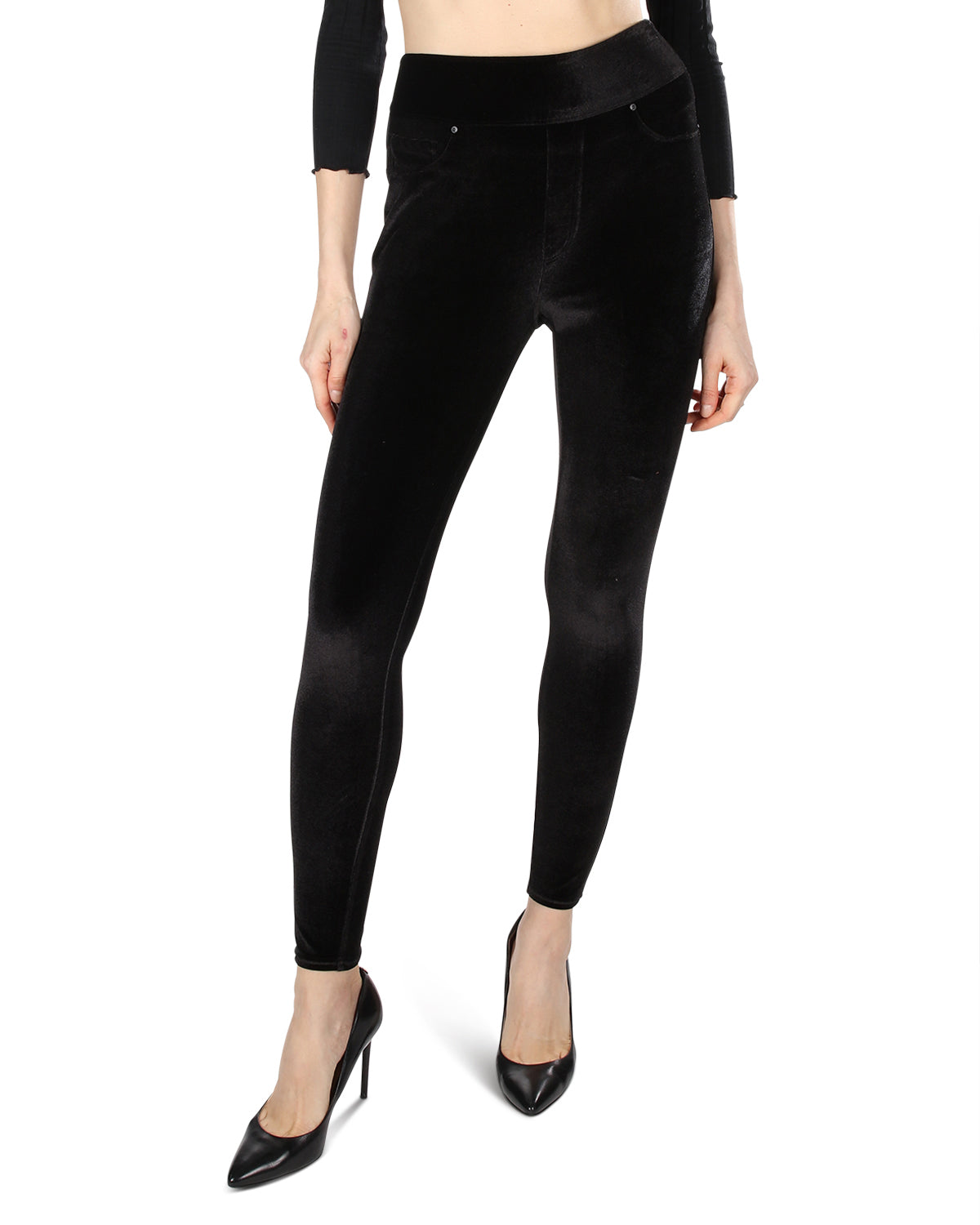 Women's Velvet High-Waist Shaping Leggings : Color: Black