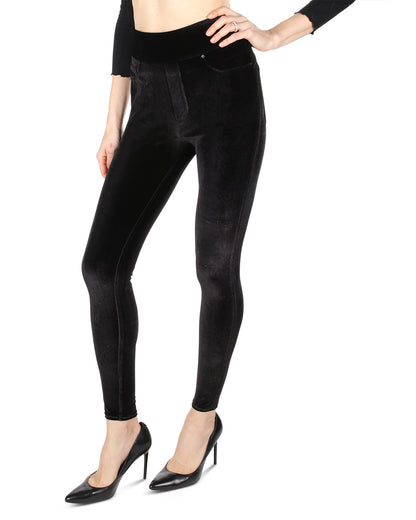 Women's Velvet High-Waist Shaping Leggings : Color: Black