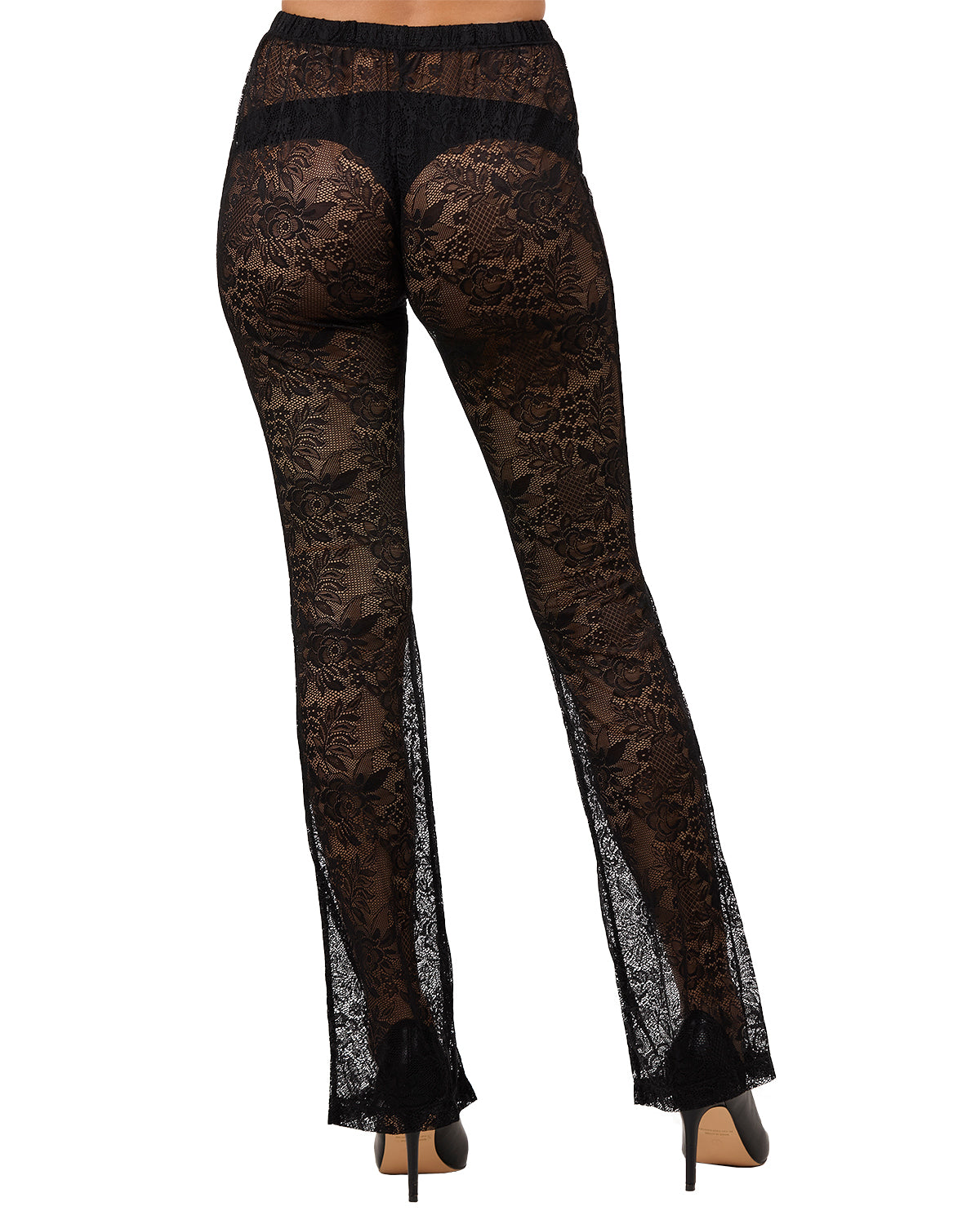 Women's Sheer Floral Lace Slightly Flared Legging : Color: Black