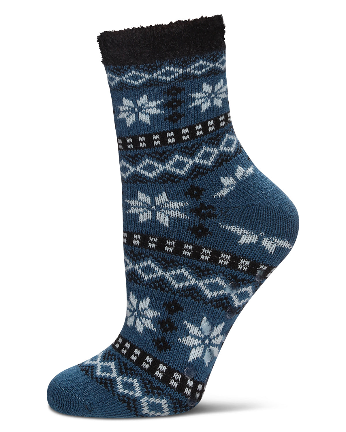 Women's Merry Snowflake Cozy Lined Crew Socks : Color: Moroccan Blue