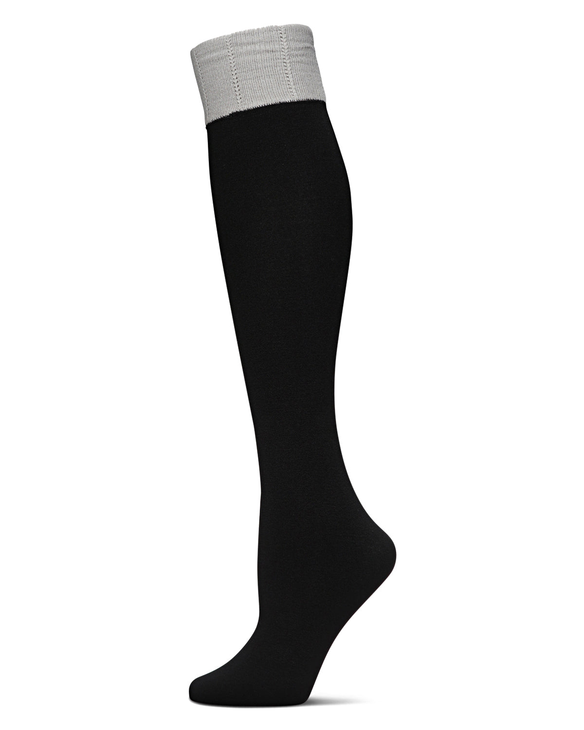 Scalloped Edge Fleece Knee High Socks : Color: Black-Med Gray