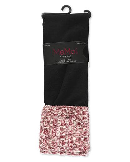 Slub Rib Turn Cuff Fleece Knee High Socks : Color: Black-Cabernet