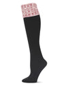 Slub Rib Turn Cuff Fleece Knee High Socks : Color: Black-Cabernet