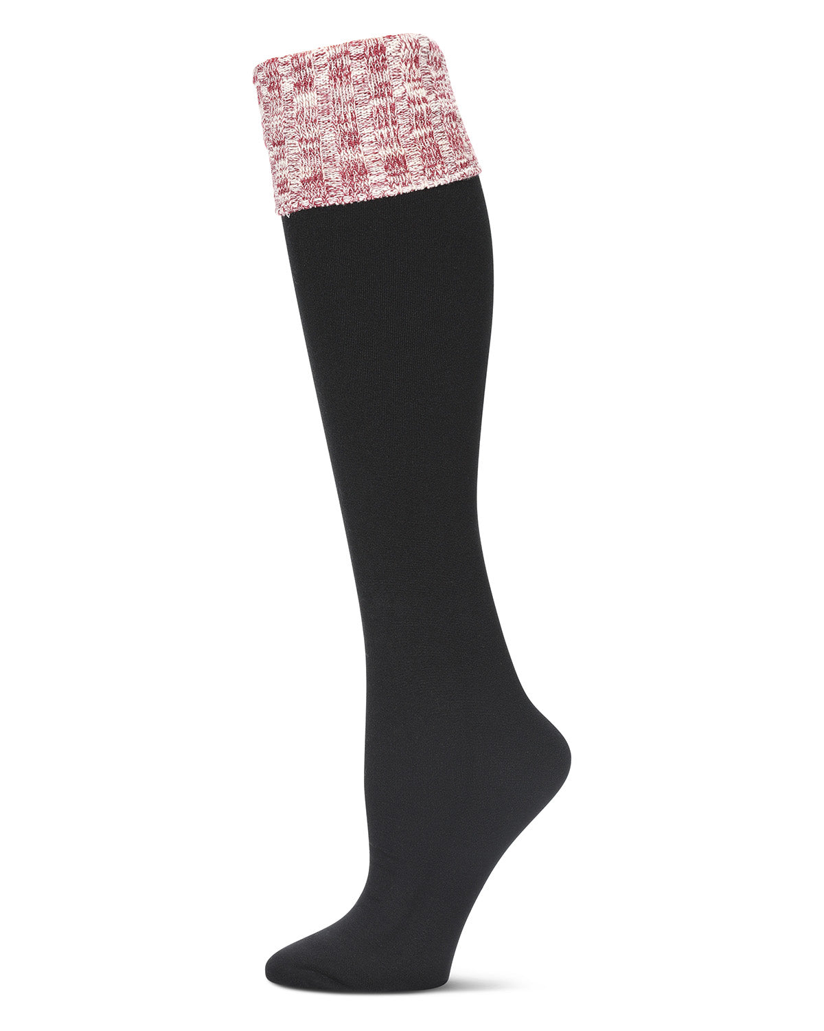Slub Rib Turn Cuff Fleece Knee High Socks : Color: Black-Cabernet