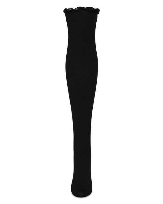 Women's Lace Trim Fleece Over The Knee Socks : Color: Black