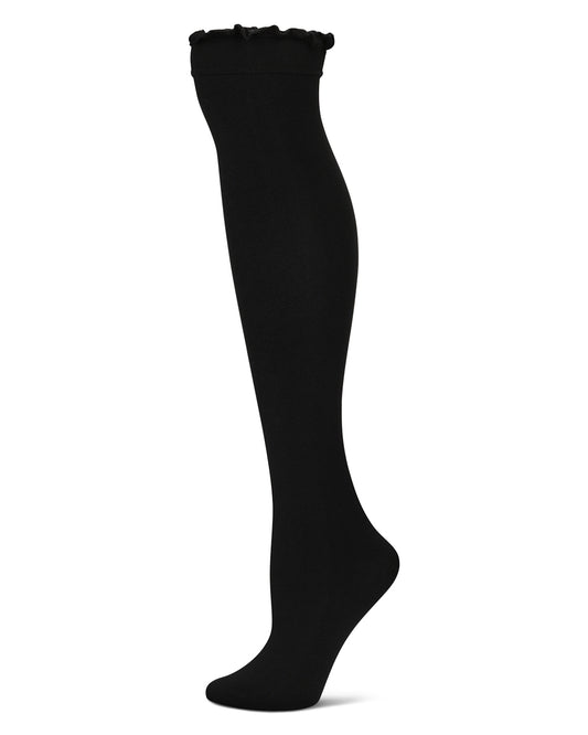 Women's Lace Trim Fleece Over The Knee Socks : Color: Black