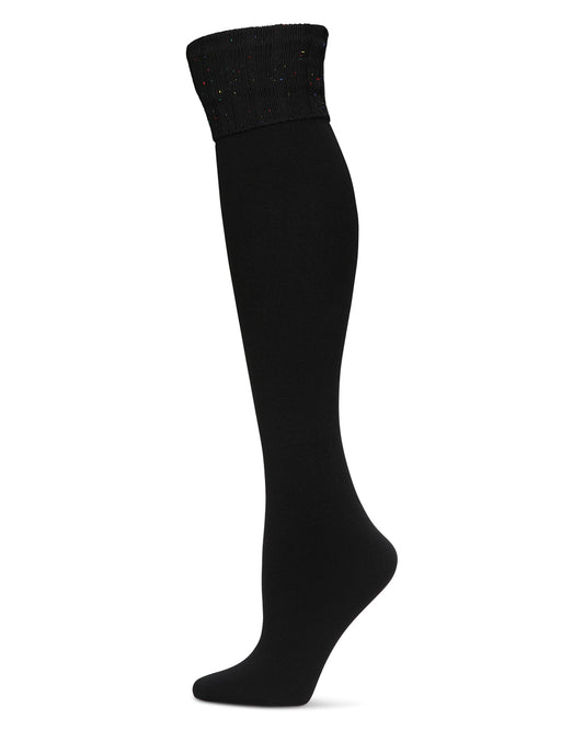Donegal Cuffed Fleece Knee High Socks : Color: Black