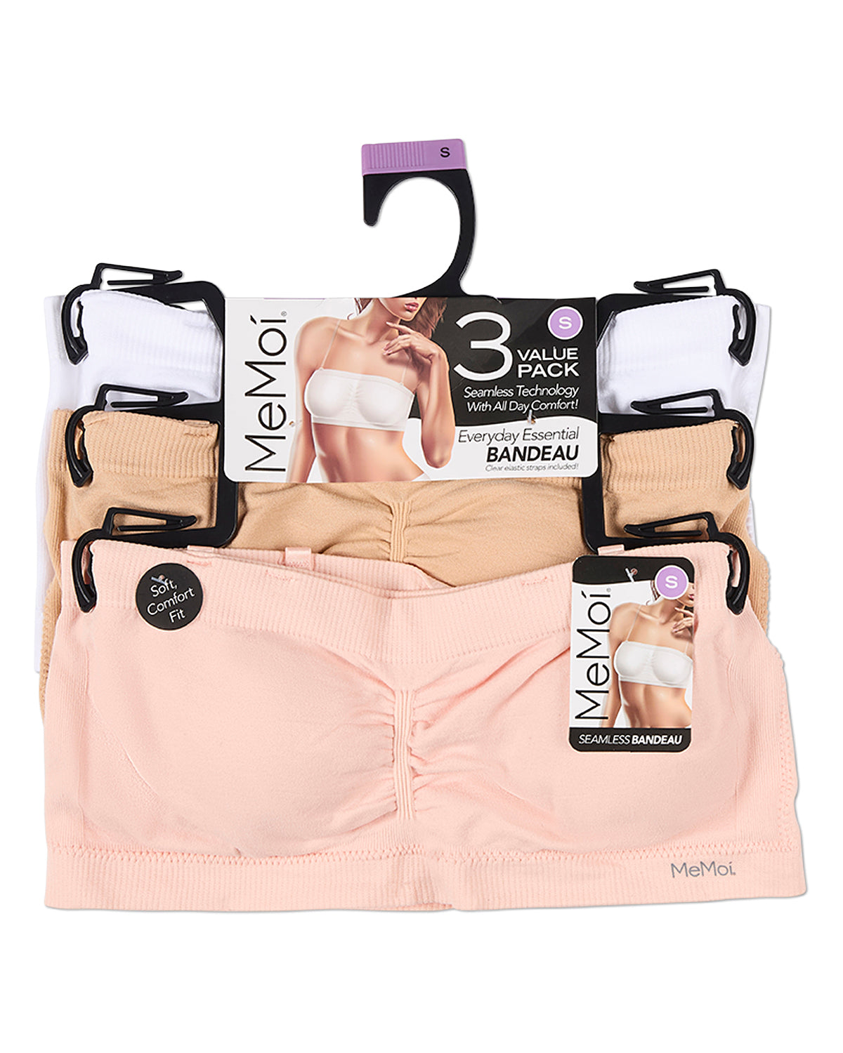 3 Pack Women's Seamless Bandeau Bras with Clear Elastic Straps