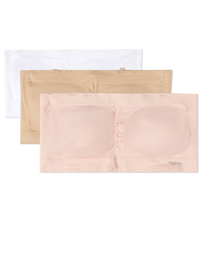 3 Pack Women's Seamless Bandeau Bras with Clear Elastic Straps