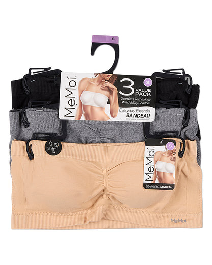 3 Pack Women's Seamless Bandeau Bras with Clear Elastic Straps
