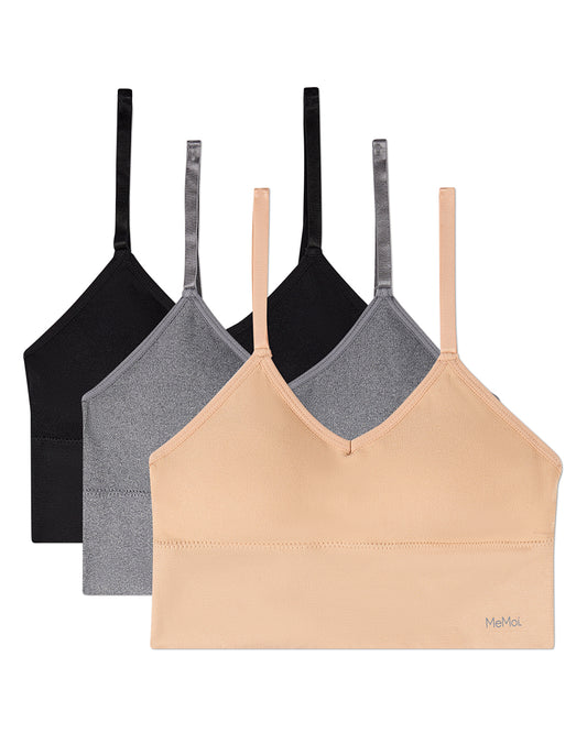 3 Pack Women's Seamless Long-Line Tag-Free V-Neck Padded Pullover Bras