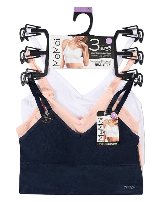 Women's 3 Pair Pack Seamless Long Line Bra : Color: Navy-Pale Blush-White