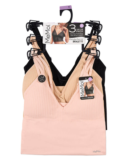 Women's 3 Pair Pack Seamless Long Line Double Strap Bra : Color: Pale Blush-Amberlight-Black
