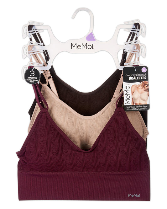 3-Pack Women's Seamless Dual-Strap Bow-Pointelle Tag-Free Wireless Bra