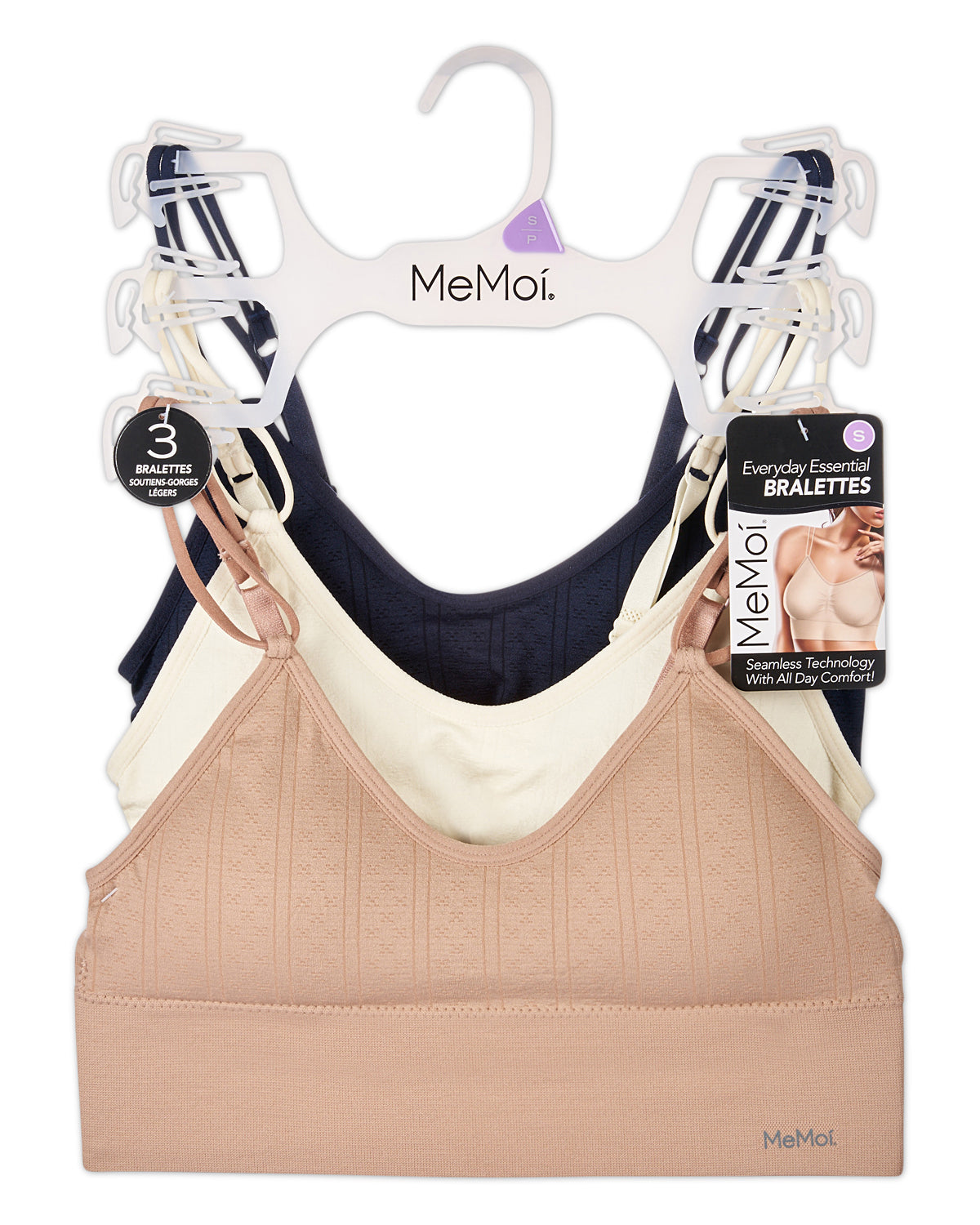 3-Pack Women's Seamless Dual-Strap Classic Pointelle Wireless Bra