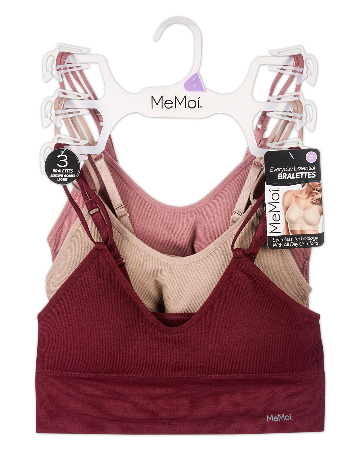 3-Pack Women's Seamless Dual-Strap Mini-Ribbed Tag-Free Wireless Bra