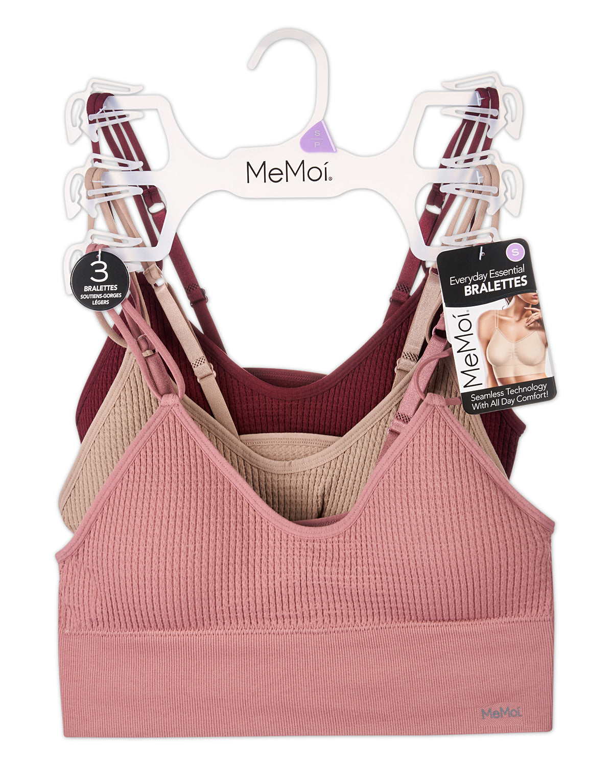 3-Pack Women's Seamless Dual-Strap Waffle-Knit Tag-Free Wireless Bras