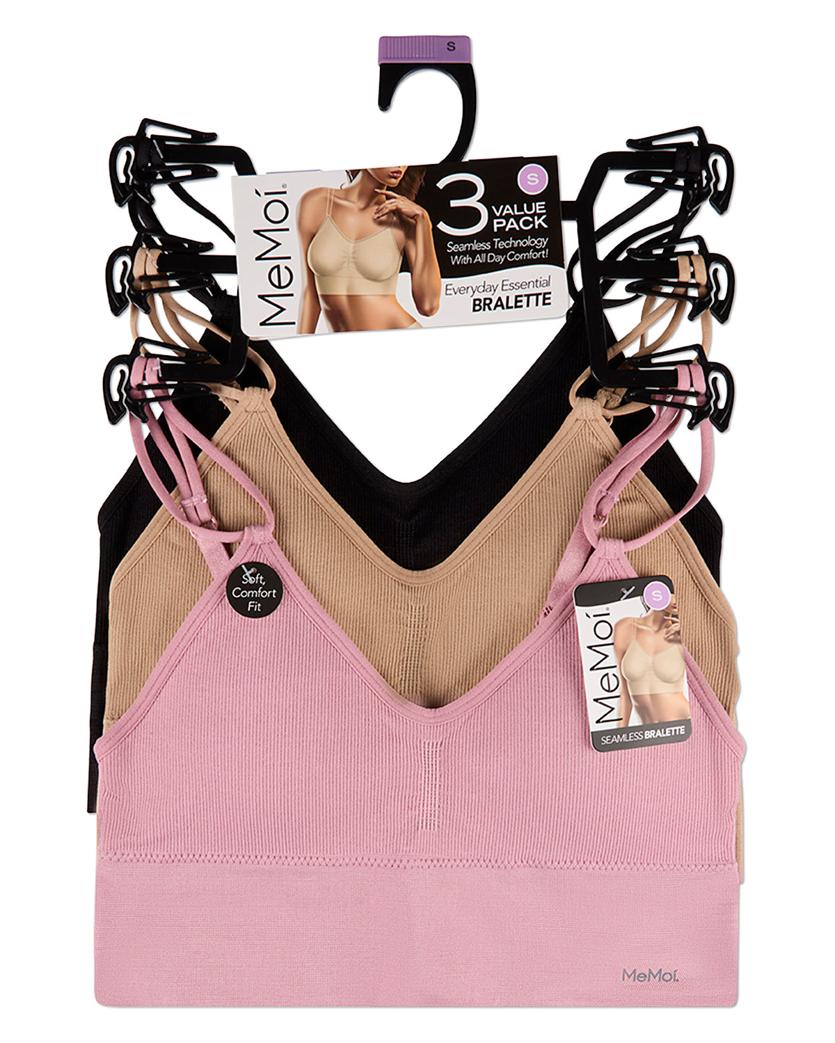 3 Pack Women's Seamless Dual-Strap V-Neck Padded Pullover Bra