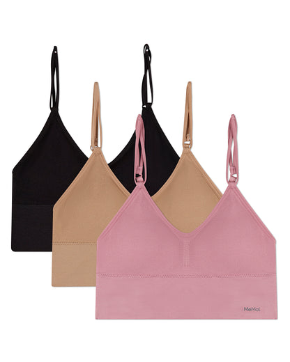 3 Pack Women's Seamless Dual-Strap V-Neck Padded Pullover Bra