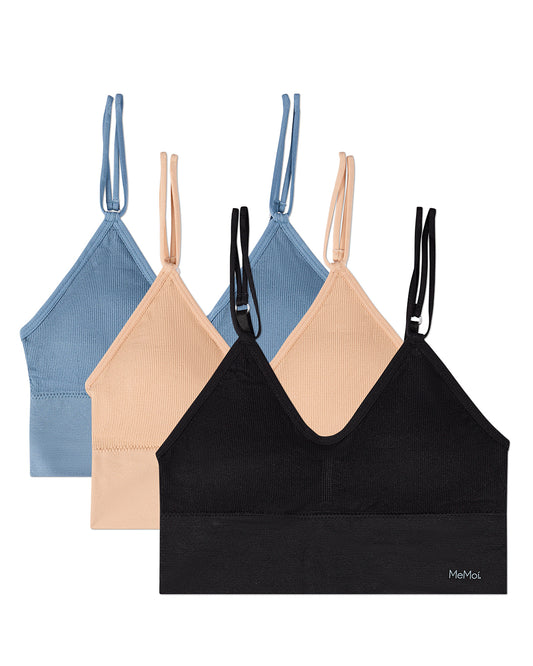 3 Pack Women's Seamless Dual-Strap V-Neck Padded Pullover Bra