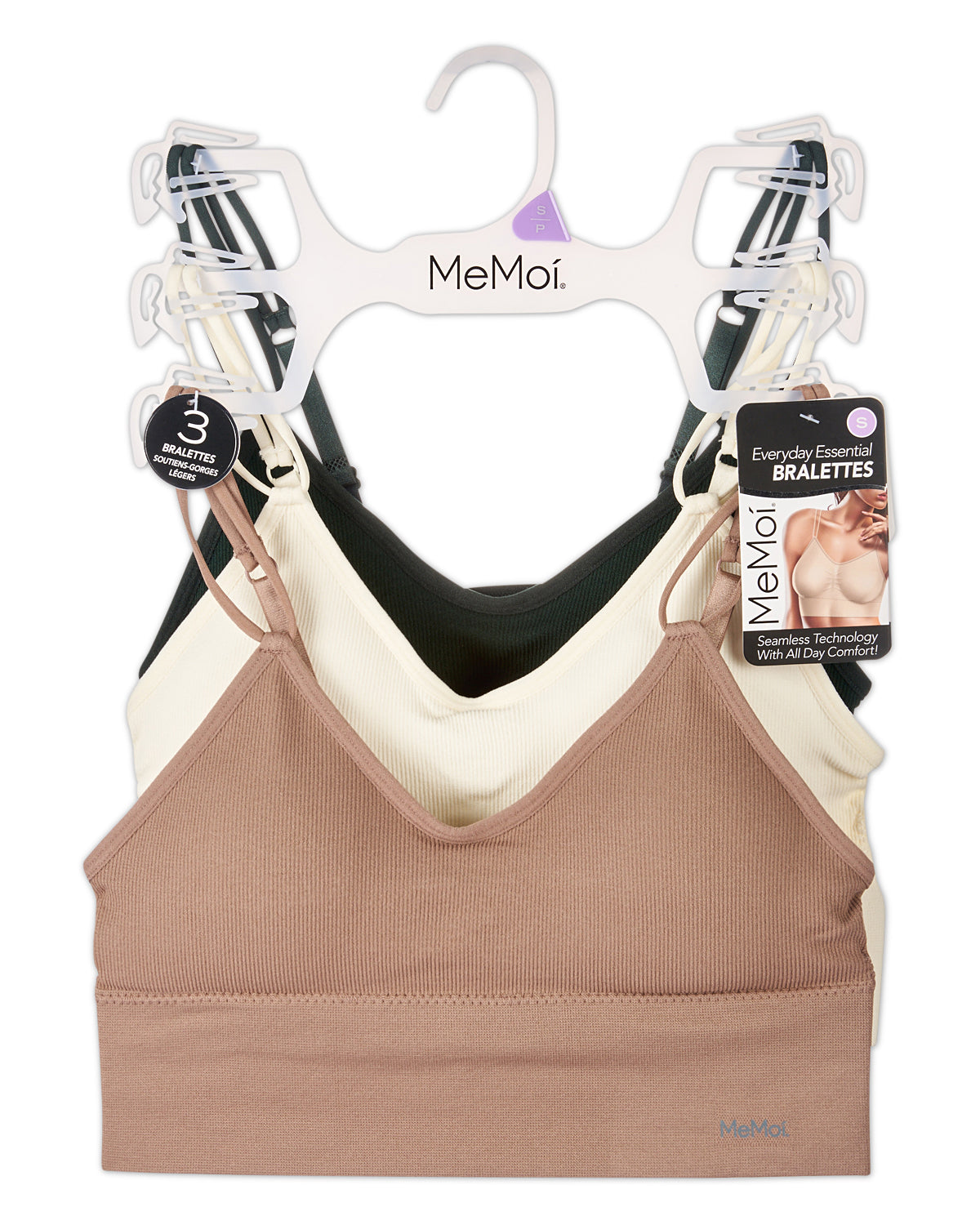 3-Pack Women's Seamless Dual-Strap Padded Tag-Free Wireless Bra