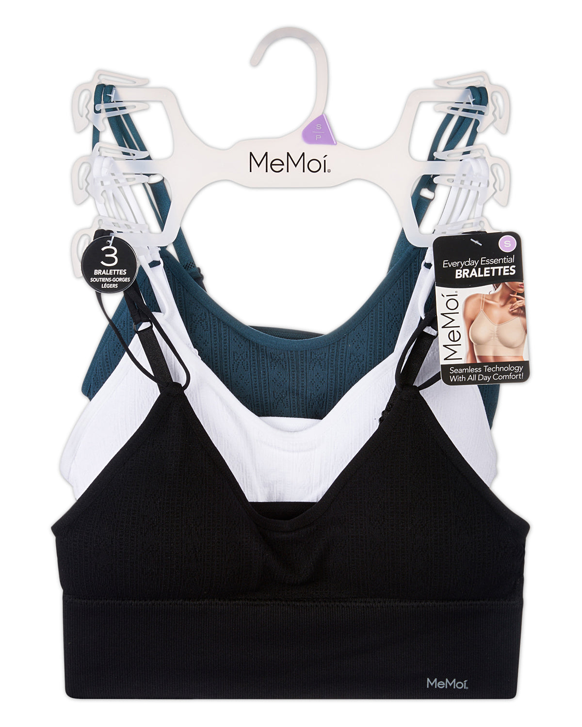 3-Pack Women's Seamless Dual-Strap Padded Tag-Free Wireless Bra