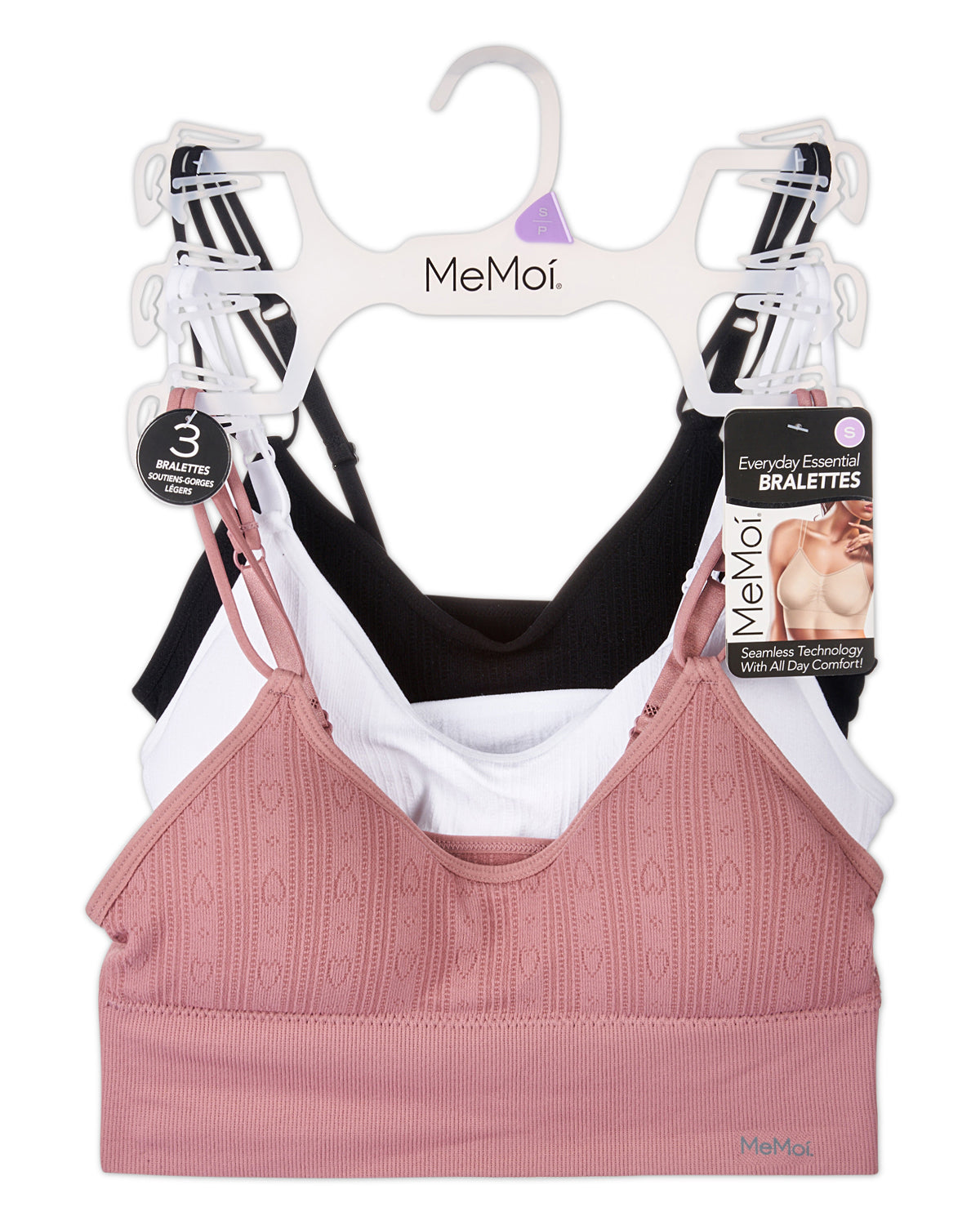 3-Pack Women's Seamless Dual-Strap Padded Tag-Free Wireless Bra