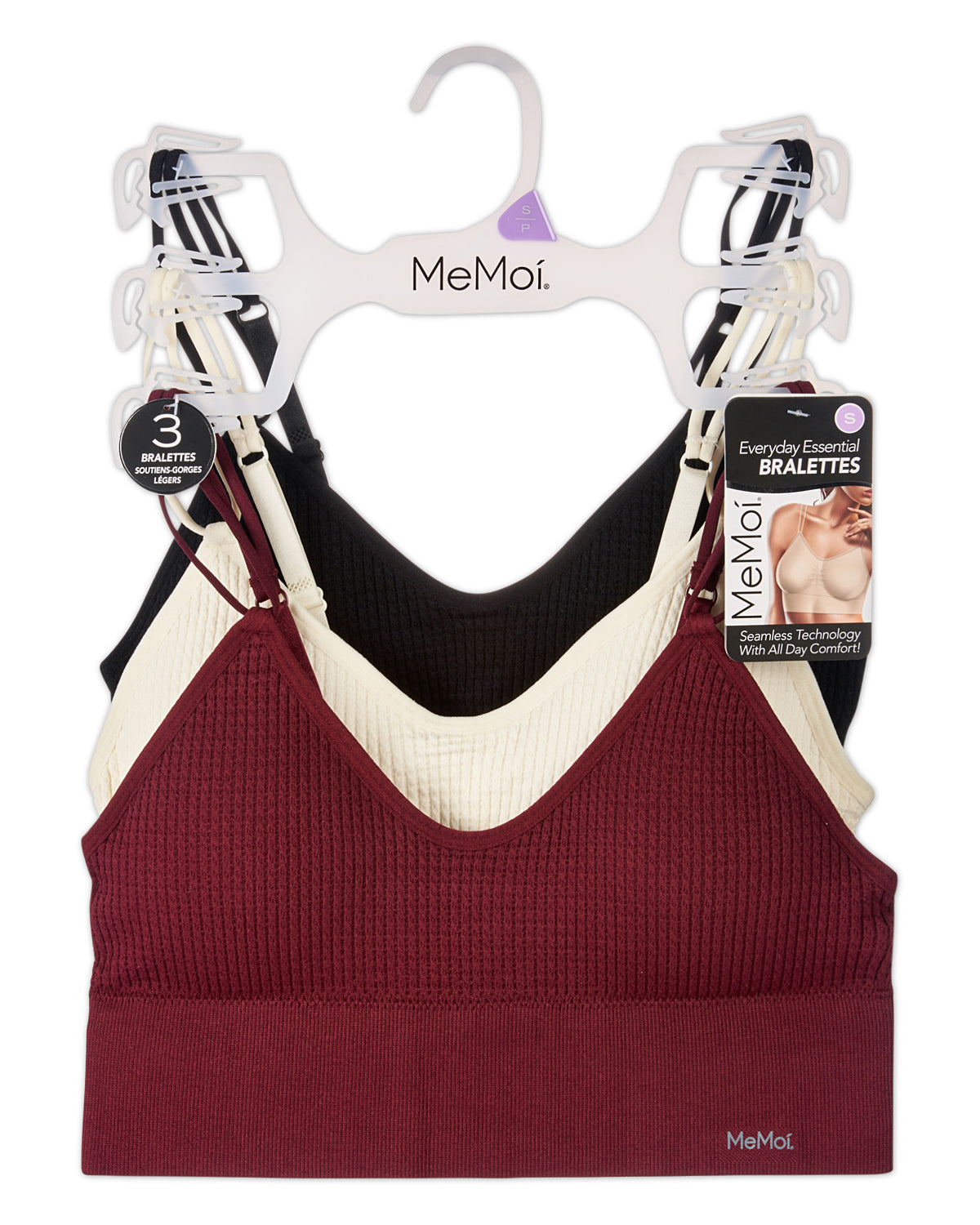 3-Pack Women's Seamless Dual-Strap Padded Tag-Free Wireless Bra