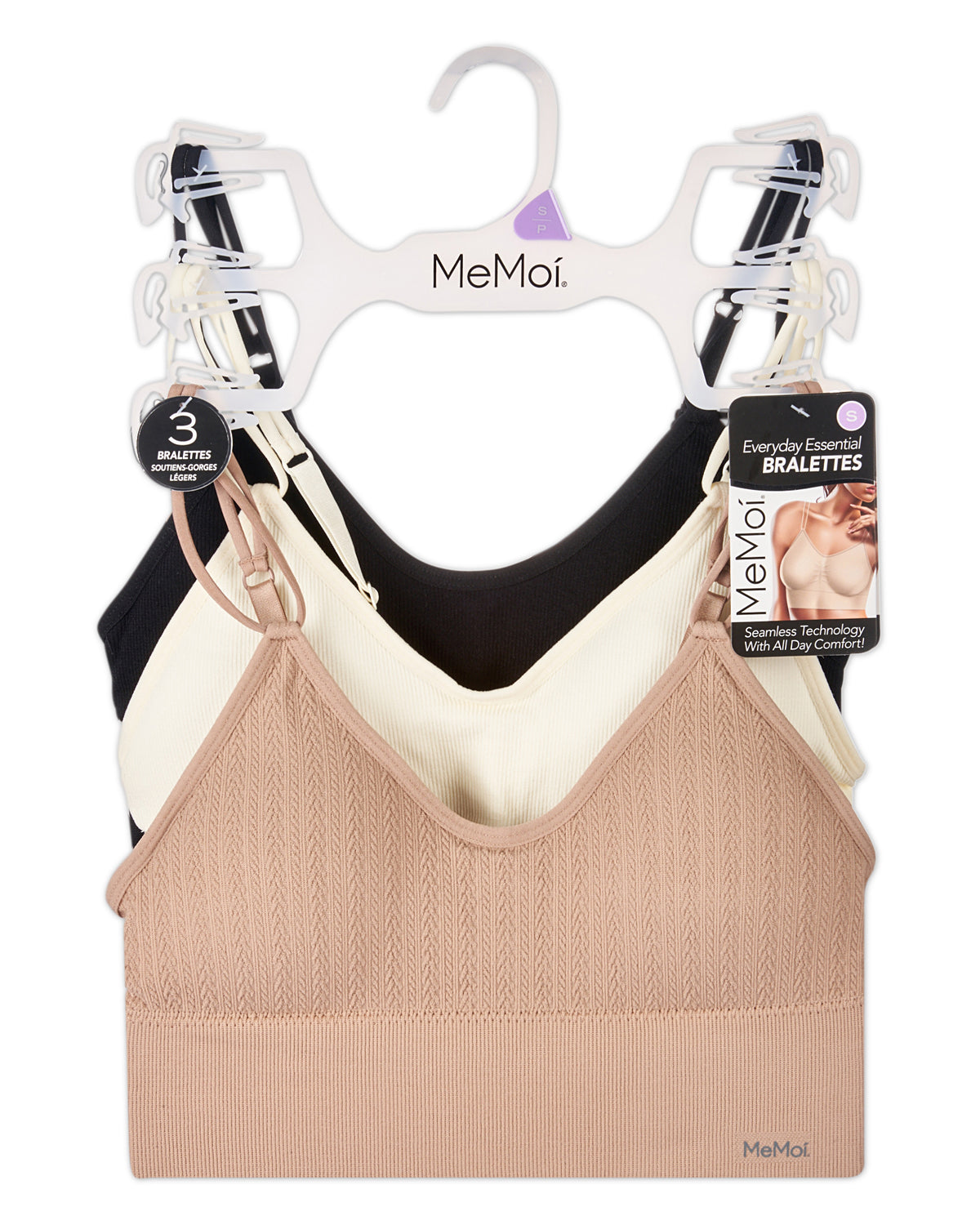 3-Pack Women's Seamless Dual-Strap Padded Tag-Free Wireless Bra