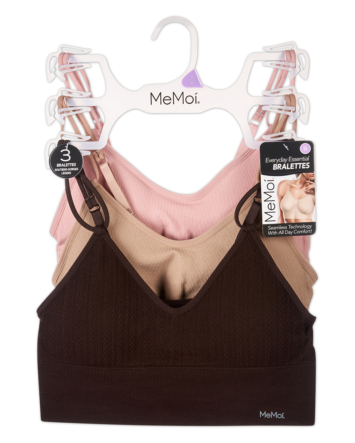 3-Pack Women's Seamless Dual-Strap Padded Tag-Free Wireless Bra