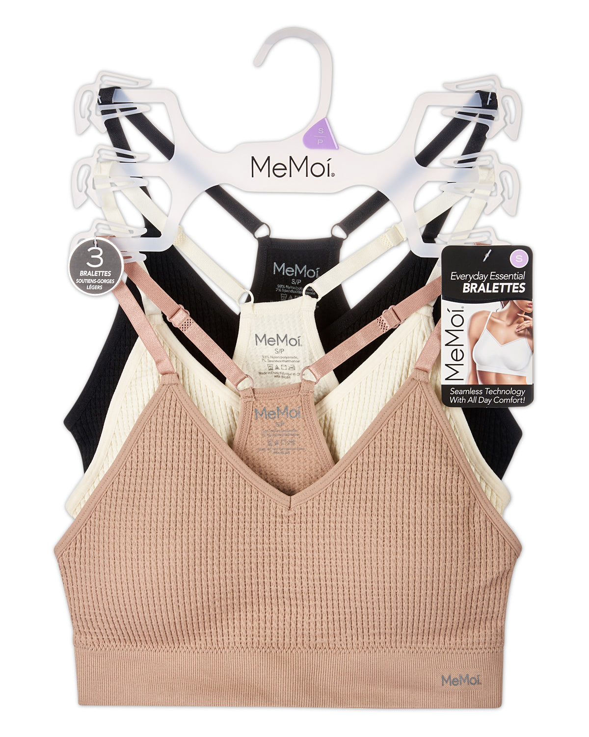 3-Pack Women's Seamless Waffle-Knit Racerback Tag-Free Wireless Bras