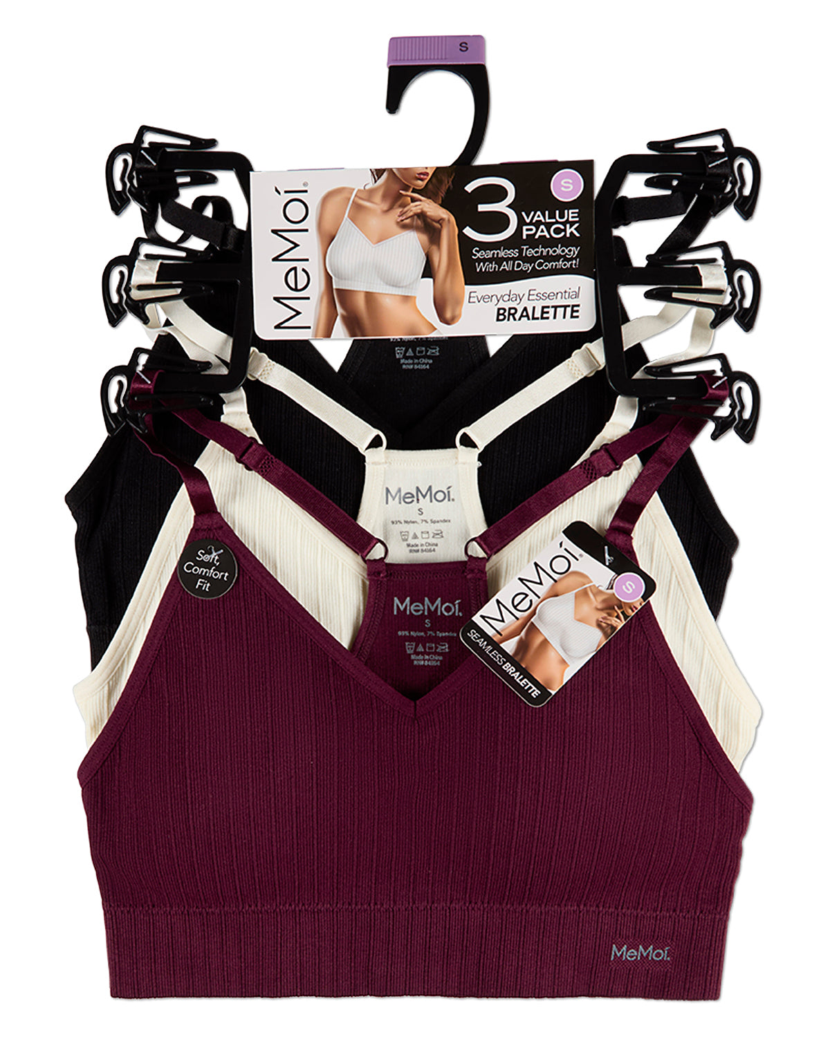 3 Pack Women's Seamless Racer-Back Ribbed Tag-Free Padded Bras