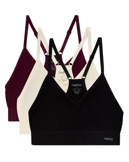 3 Pack Women's Seamless Racer-Back Ribbed Tag-Free Padded Bras