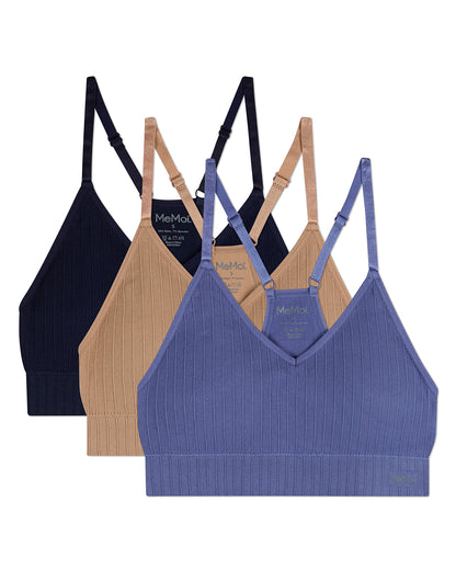 3 Pack Women's Seamless Racer-Back Ribbed Tag-Free Padded Bras