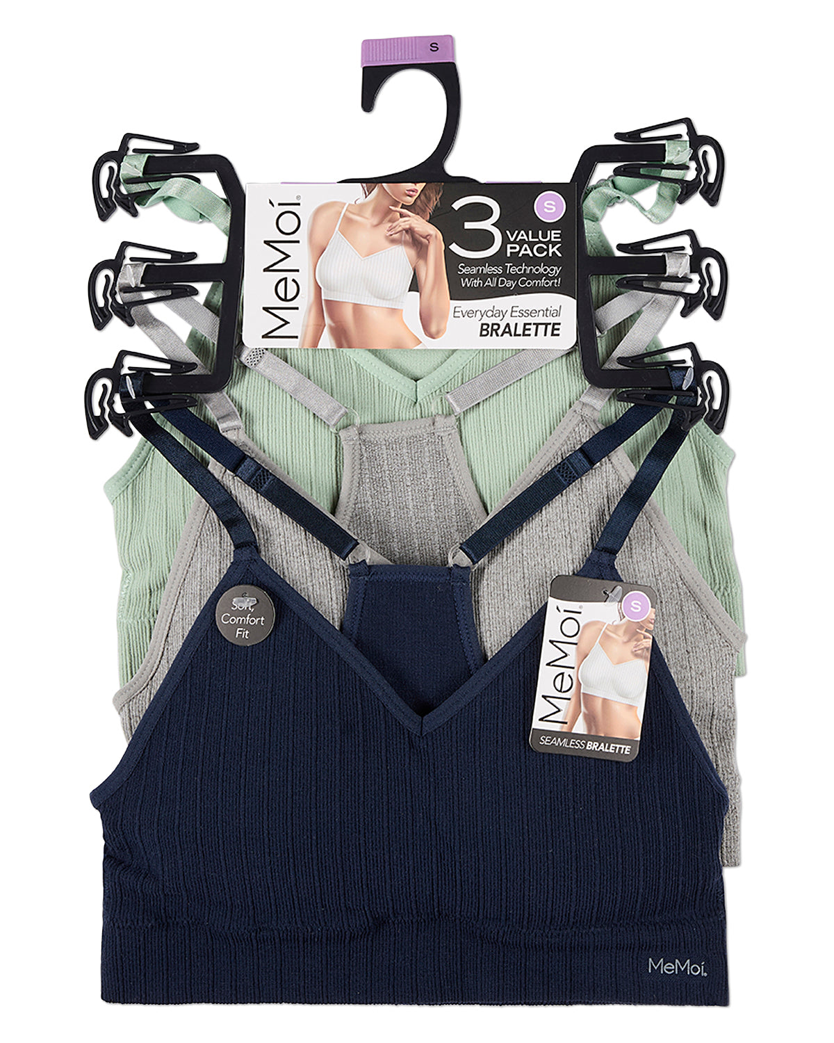 3 Pack Women's Seamless Racer-Back Ribbed Tag-Free Padded Bras